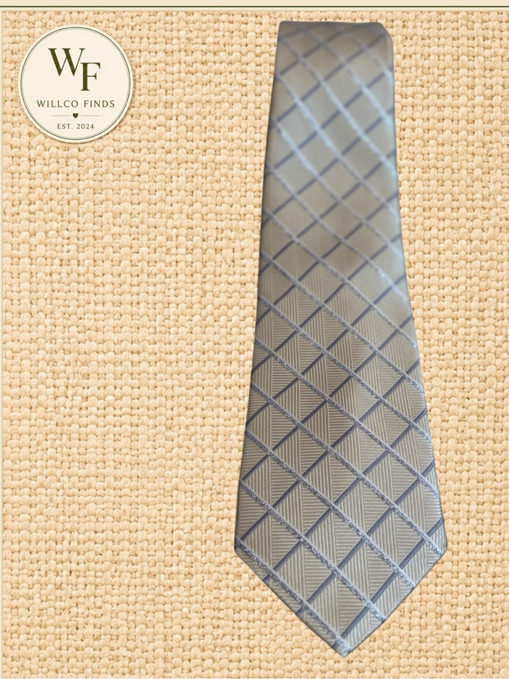 Pronto Uomo Men’s 100% Silk Tie Silver Gray Plaid Geometric Men’s Necktie
